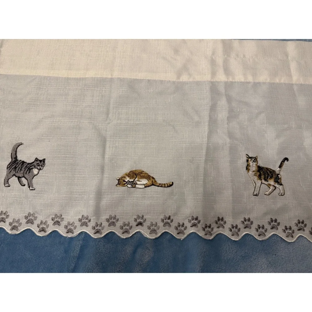 Unique Embroidered CATS window Valance Scalloped Paw Print Edges